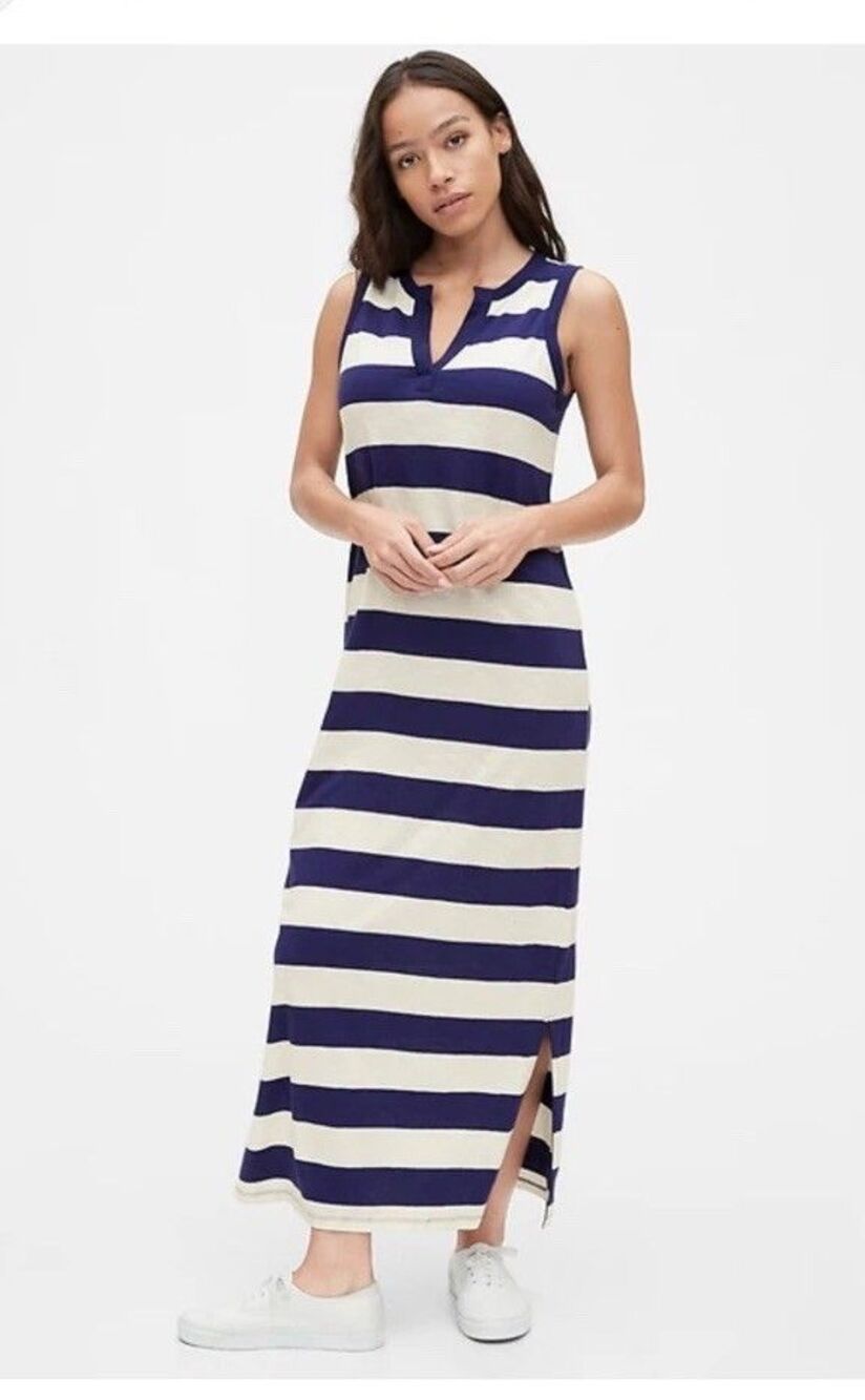 Gap Sleeveless Striped Maxi Dress, XS Nautical Coastal Sporty Americana - Picture 2 of 8